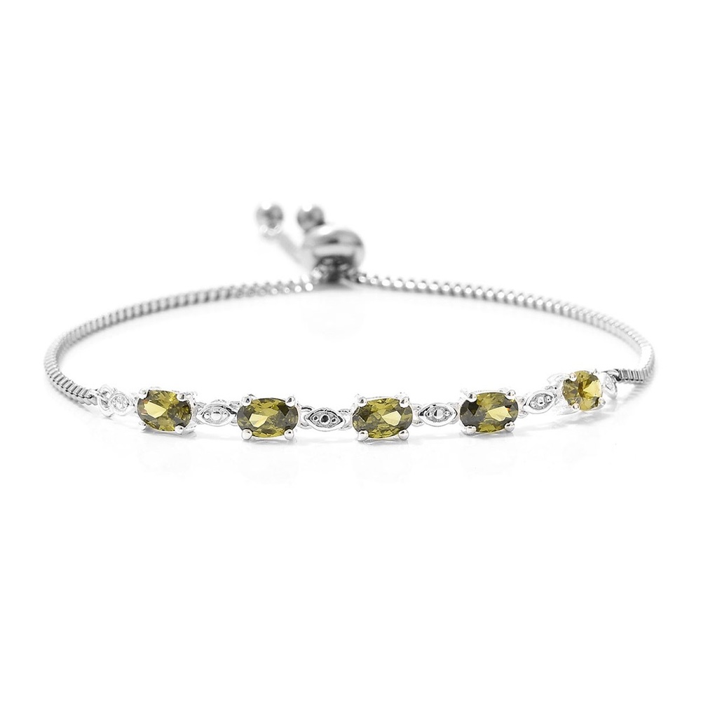 PERIDOT CZ BRACELET 925 STERLING & STAINLESS BOLO - Picture 1 of 7